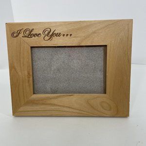 Wooden Picture Frame “I Love You”. Light Brown, Hook, Stand, Horizontal View